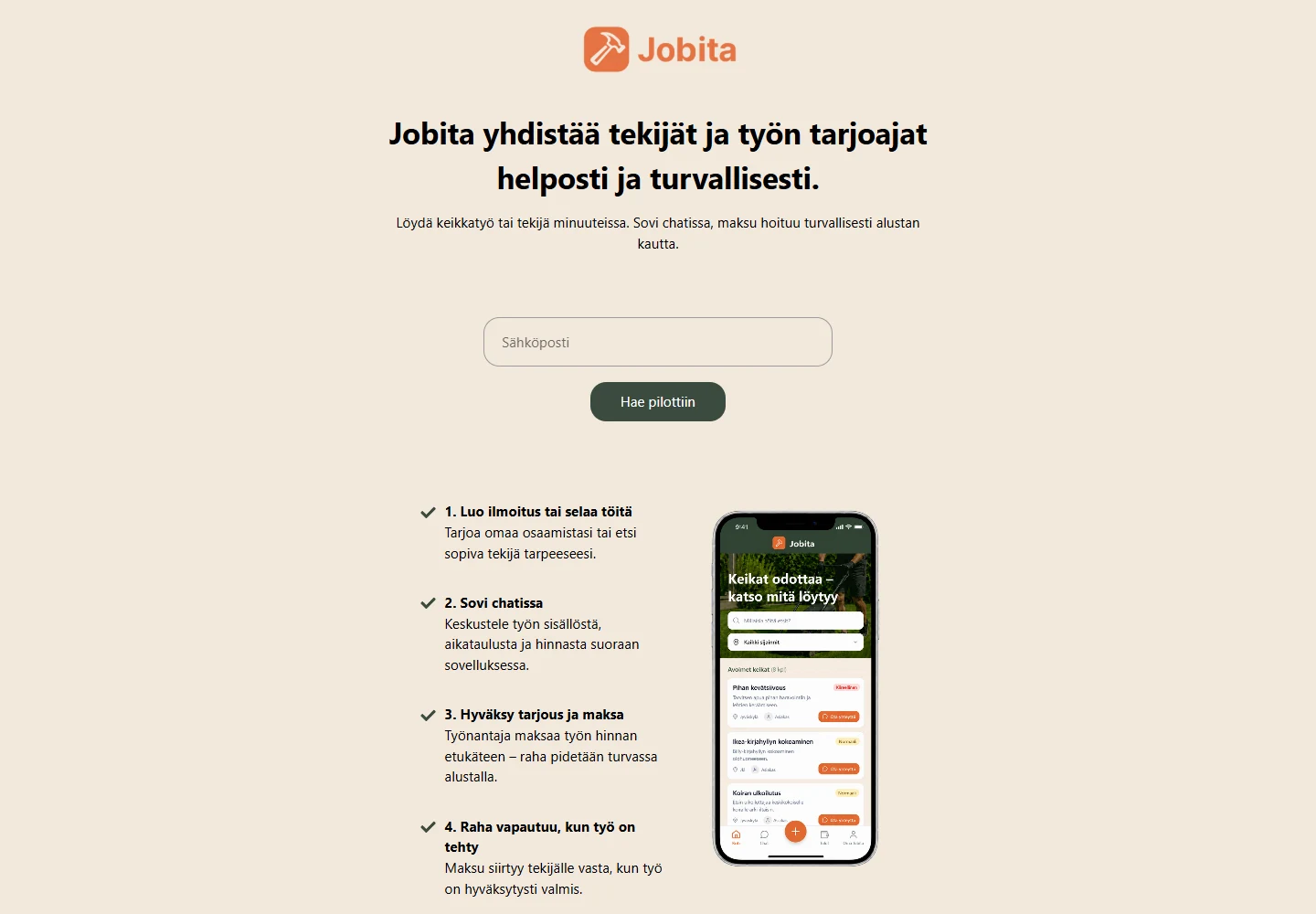 Jobita-sivuston todellinen etusivun kuvakaappaus
